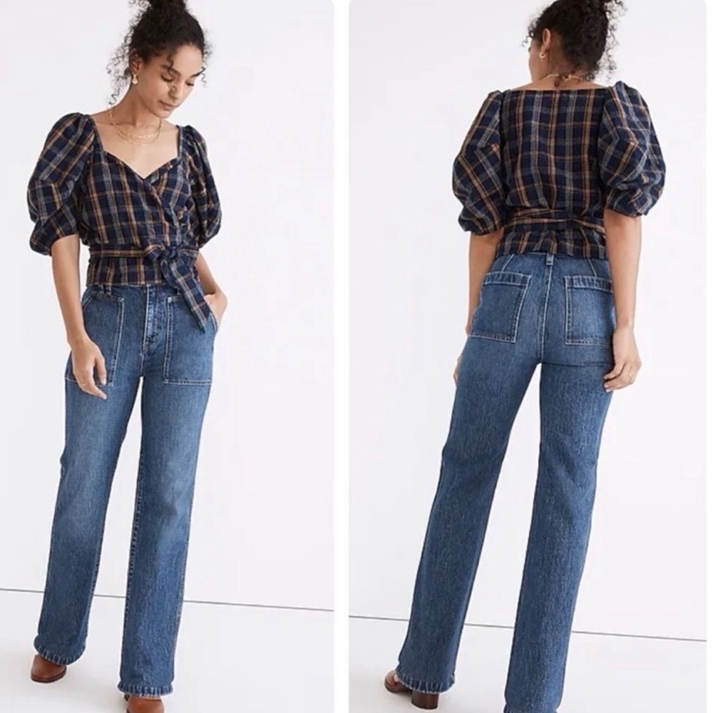Madewell Sweetheart Wrap Top in Plaid Size Medium